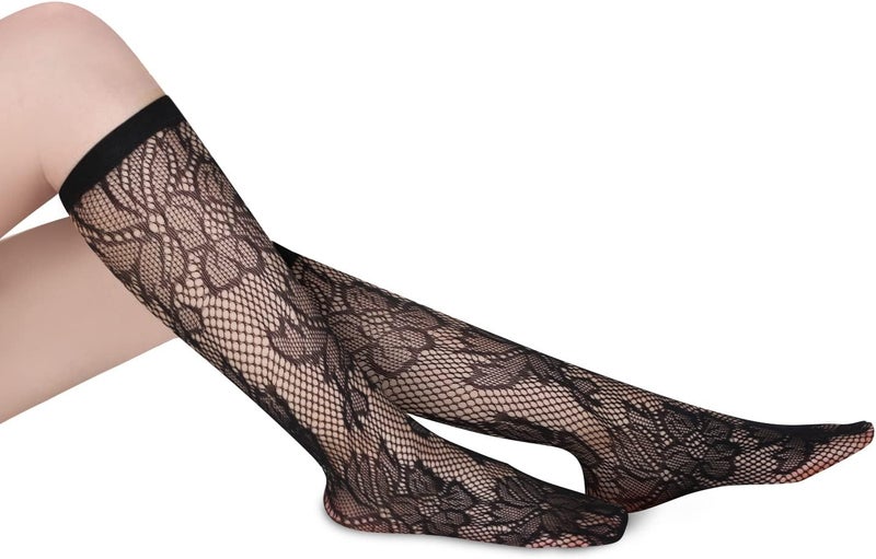Benefeet Sox Womens Fishnet Knee High Socks White Black Lace Mesh Sexy Stockings Hollow Out Sheer Tube Calf Sock - Image 5